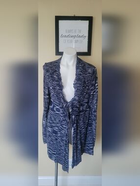 Women's Open Front Cardigan - Navy & White Pattern